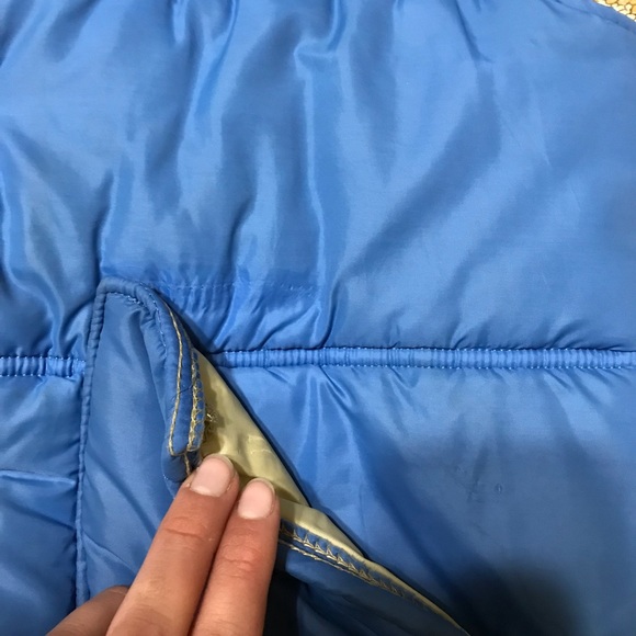 Vintage Blue Down Vest with Leather - Picture 8 of 8